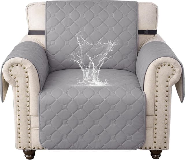 Detalle de Ystyle copripoltrona 1 posto impermeabile trapuntato grigio chiaro con braccioli e tasche