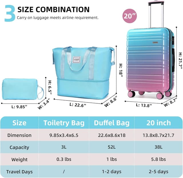 Thumbnail 4 de LARVENDER 20 Inch Carry-On Luggage Set