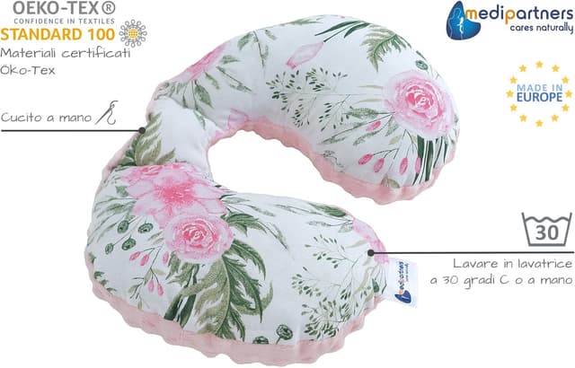 Detalle de Medi Partners Cuscini da Viaggio Bambini per Collo in Minky e 100% Cotone per Seggiolino Auto e Neonato – Fiori Minky rosa chiaro