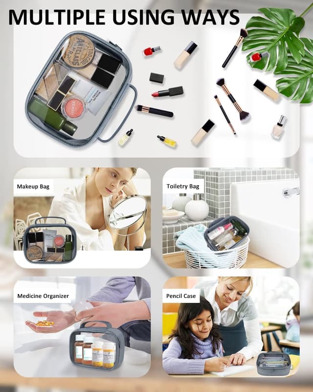 Detalle de Moyad Clear Travel Toiletries Bag with Handle (TSA-approved quart size), transparent airport liquid pouch in grey