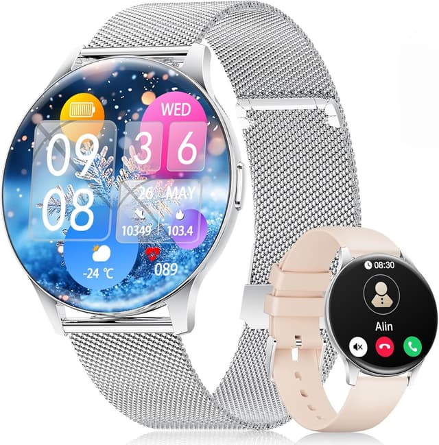 Detalle de LIGE FV21 : montre connectée femme AMOLED 1,43" avec 2 bracelets (argentée) et 120+ modes sportifs
