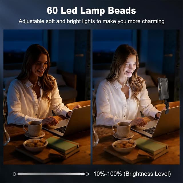 Detalle de 60 LEDs Selfie Light with 3 Lighting Modes, Rechargeable Clip-on Phone/Laptop Light (CRI 95+)