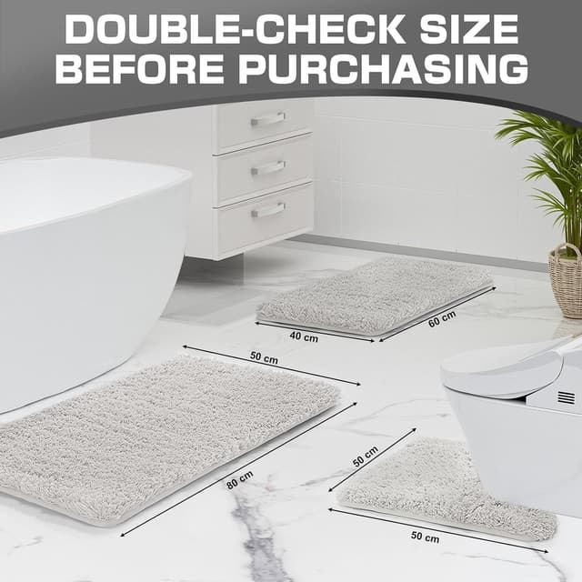 Detalle 2 de wyewye Microfibre Bath Mat (2cm super thick), Light Grey 50x80cm