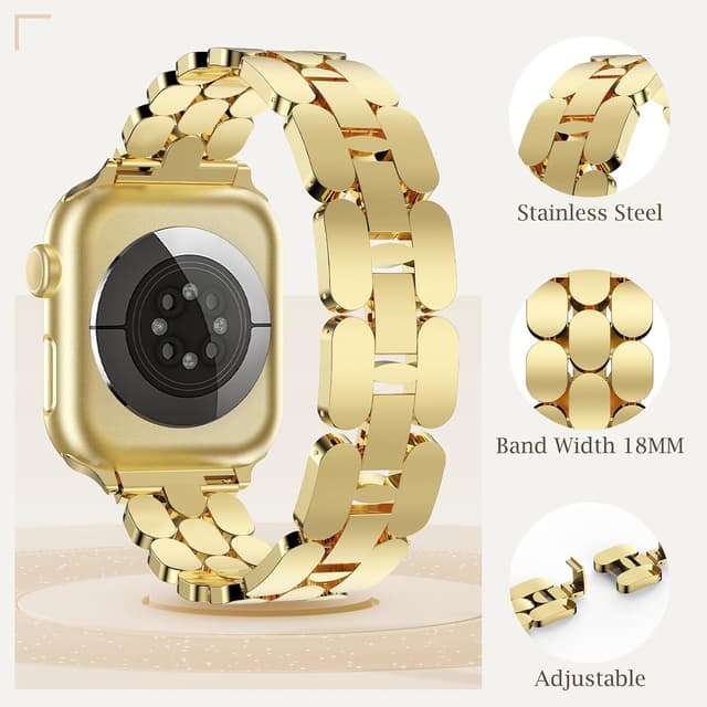 Detalle de Women’s Stainless Steel Dressy Watch Band (Adjustable Metal Strap) for Apple Watch 41mm/40mm/38mm/42mm/46mm/49mm/45mm/44mm