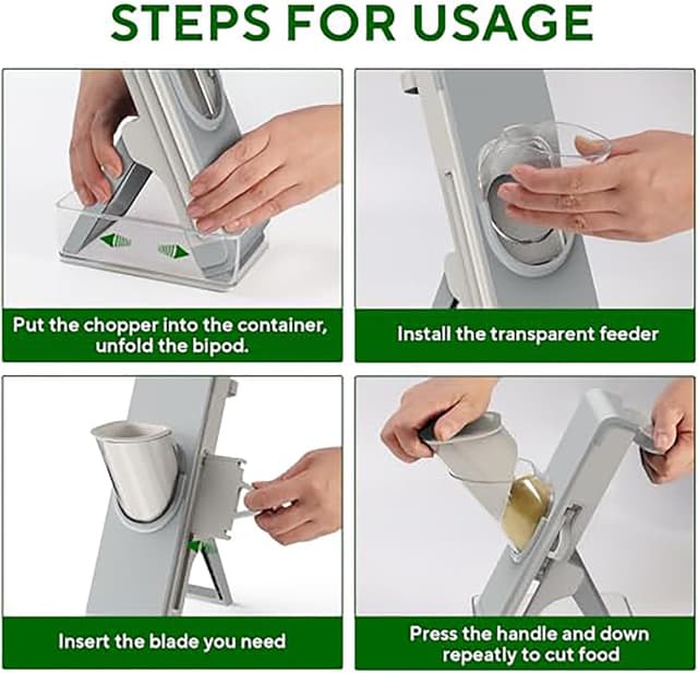 Detalle 2 de Eletronova Safe Mandoline Slicer for Kitchen (Grey) — Vegetable Slicer, Julienne Cutter & French Fry Style