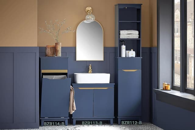 Detalle de SoBuy Meuble sous-lavabo BZR113-B bleu foncé (60 x 59 x 30 cm) avec 2 portes