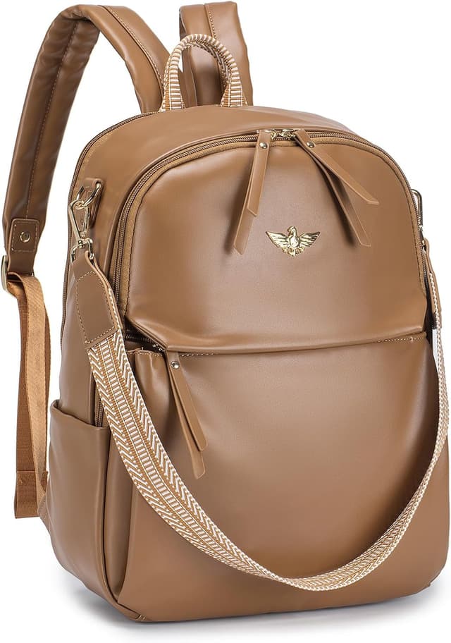 Detalle de BAGZY Handgepäck-Rucksack 40×30×10 cm mit 14-Zoll-Laptopfach – 2-in-1 Damenrucksack/Handtasche, braun, wasserabweisend