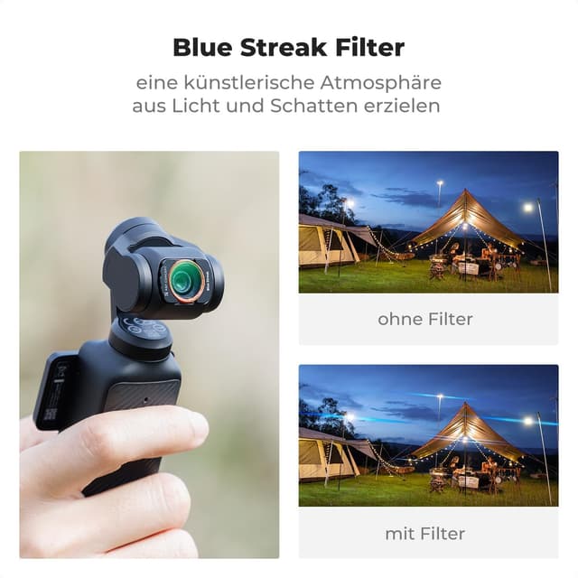 Detalle 2 de K&F CONCEPT 4er Magnetic Effect Filter Set für DJI Osmo Pocket 3 – Black-Mist, Blue Streak, Lichtverschmutzung und Star-Filter