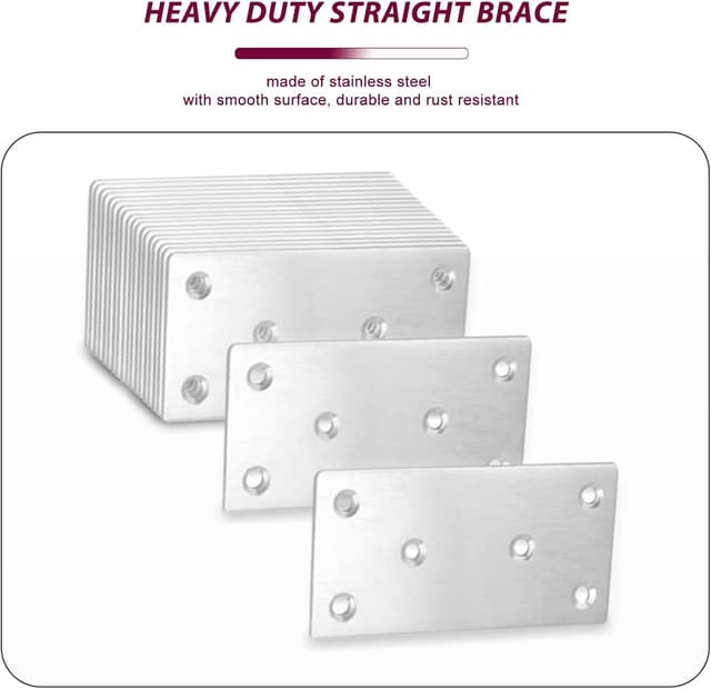 Detalle 2 de 20PCS Silver Flat Mending Plates (80mm) in 304 Stainless Steel – Straight Flat Brackets for Furniture Repairs