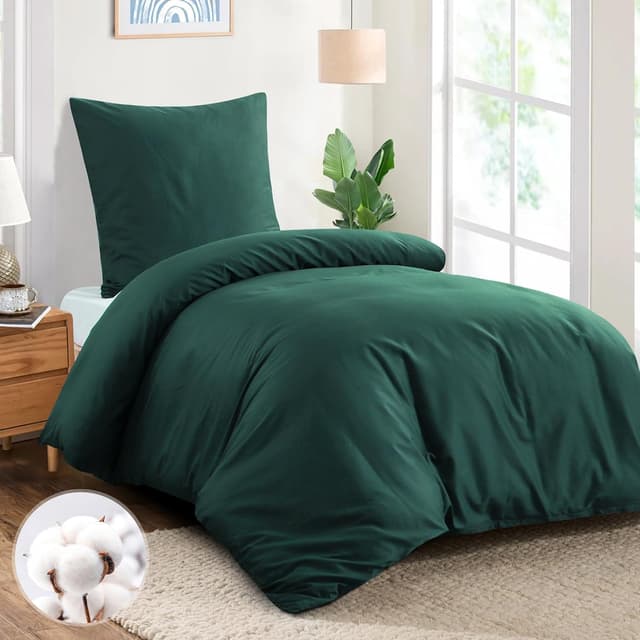 Detalle de Aisbo Bettwäsche 200x220 cm aus Baumwolle (Khaki/Beige) – Wendebettwäsche 3-teilig mit Reißverschluss