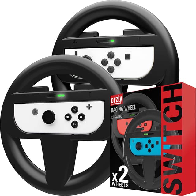 Detalle de Orzly Twin Pack Steering Wheels for Nintendo Switch & OLED Joy-Cons (Black) for Mario Kart 8 Deluxe