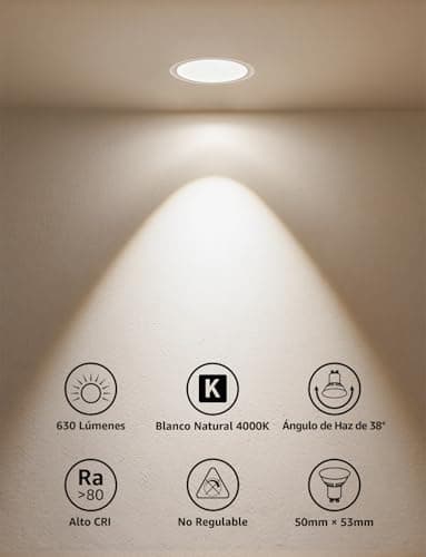 Detalle 2 de Lepro Bombilla LED GU10 Blanco Natural 4000K 6W (equiv. 80W) 630 lm, 38° no regulable, pack 4