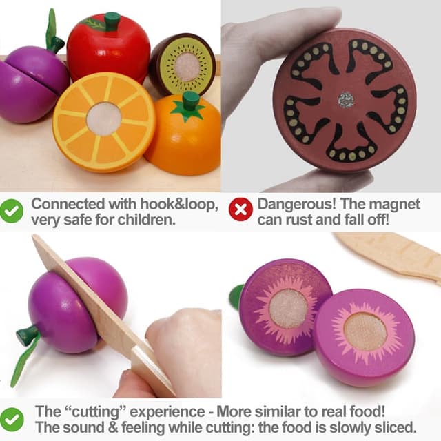 Detalle 2 de Airlab Holz-Schneideset für Kinderküche: Obst zum Schneiden mit Klett-Verbindung