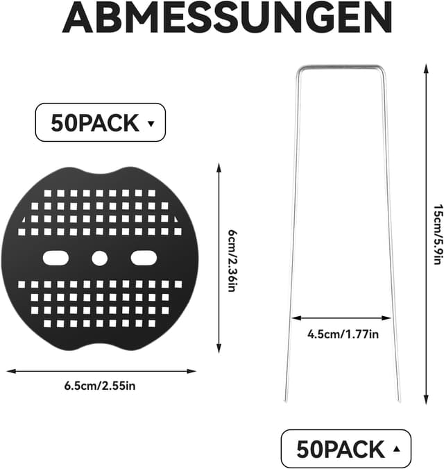 Detalle 2 de Unkrautvlies Haken 50 Stk U‑förmige Erdanker mit Scheiben