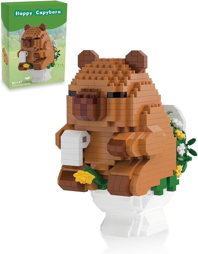 Detalle de MJDDJA Capy-bara Mini Building Blocks (Micro Blocks) — Capy-bara riding a pig, humorous kid/party gift set (M3147)