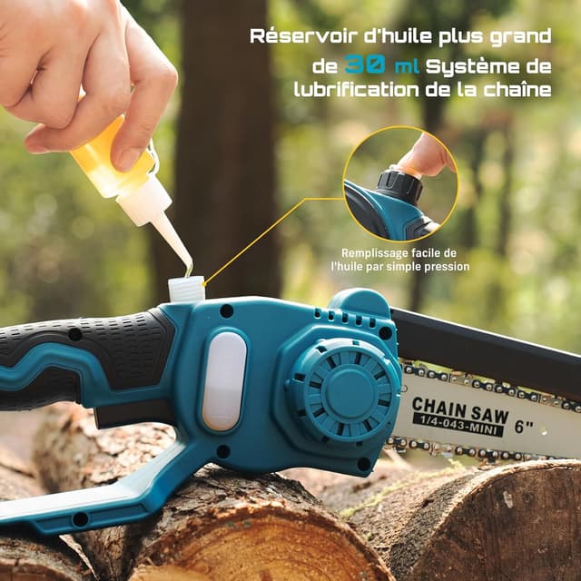 Thumbnail 6 de SEESII 6 pouces mini tronçonneuse & sécateur électrique sans fil 2-en-1 (kit batteries 2×2000 mAh, moteur brushless)