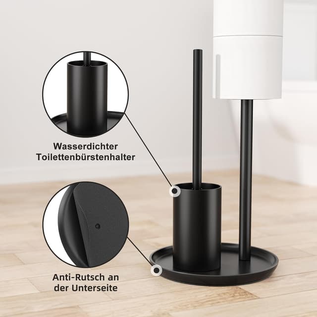 Thumbnail 1 de Porta carta igienica inox con scopino nero opaco 🧻