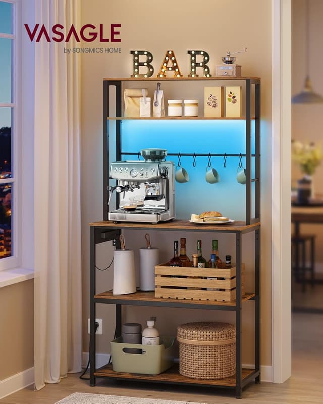 Detalle de VASAGLE Scaffale da cucina con LED KKS050KD01: microonde, multipresa e ripiani regolabili 40 x 80 x 168,4 cm