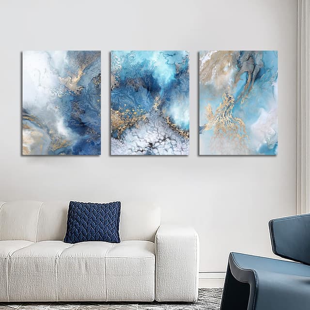 Detalle 2 de 3er Set Leinwandbilder Blau 120x60 cm