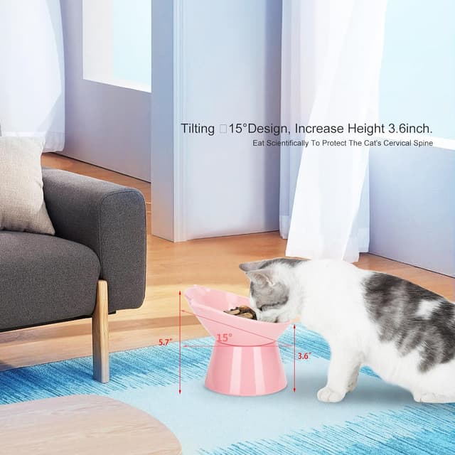 Detalle de Katzennapf Futternapf Katze erhöht mit 15° Neigung – Anti-Erbrechen, MF-Harz, Rosa