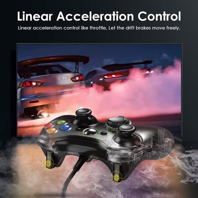 Detalle de Gezimetie Wired Controller for Xbox 360 with dual-vibration turbo (USB) for Xbox 360 / 360 Slim and PC