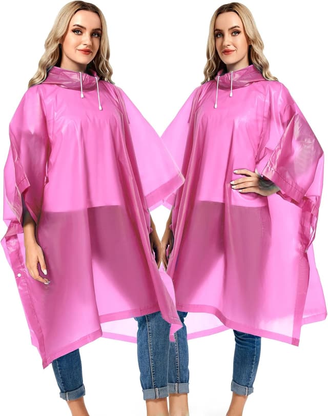 Detalle de Borogo 2-Pack Reusable Adult Rain Ponchos (EVA) with Drawstring Hood