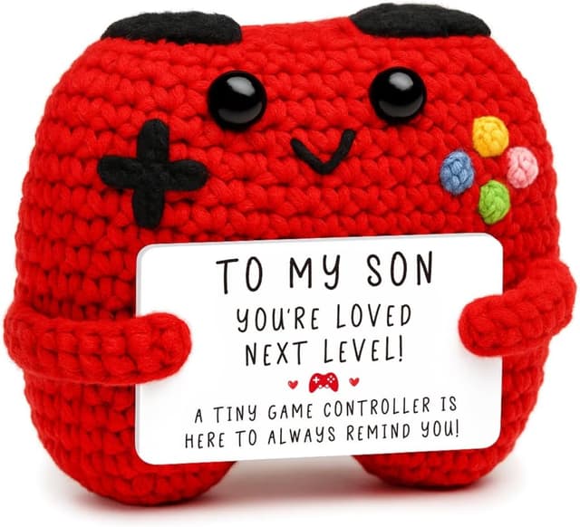 Detalle de Busy Gaming Life Handmade Crochet Game Controller for Son Gifts (Mom Dad) – Inspirational Easter, Birthday, Father’s Day Decor