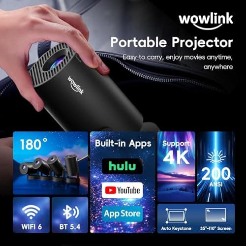 Detalle 2 de wowlink W210 Mini proyector portátil con WiFi 6, Bluetooth 5.4 y apps integradas (Air Remote)