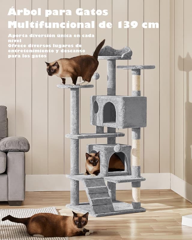 Detalle 2 de Yaheetech Árbol rascador 139 cm 3 plataformas