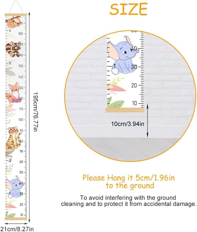Detalle de Aolso Metro per altezza bambini da parete con tabella crescita Zoo