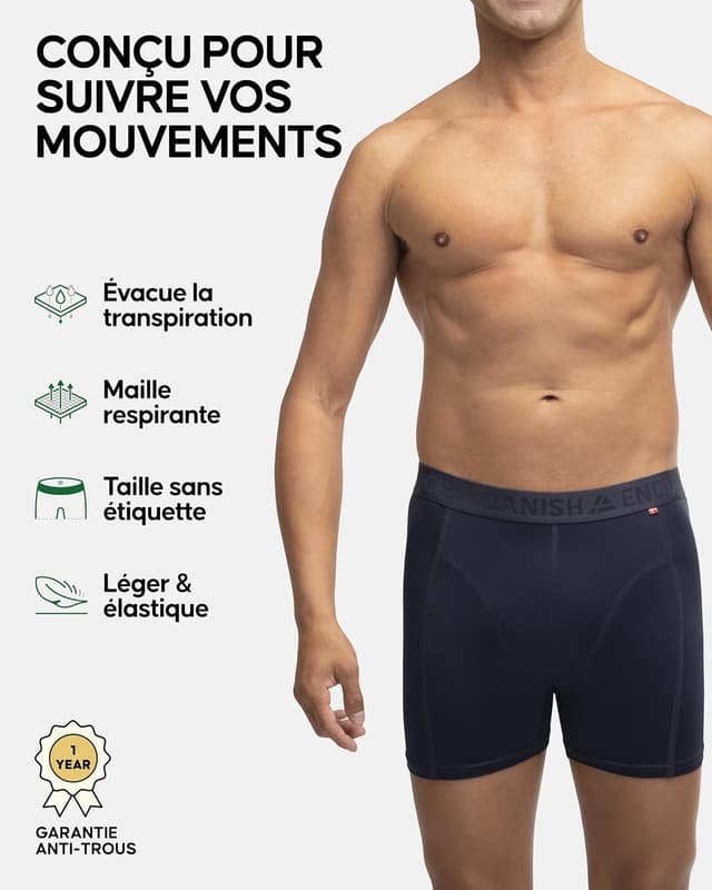 Thumbnail 1 de DANISH ENDURANCE Lot de 3 boxers anti-frottements pour homme – course, jambes normales ou longues