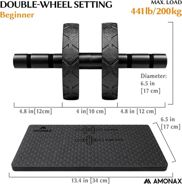 Detalle de Amonax Convertible Ab Wheel Roller with Large Knee Mat – double wheel core rollout trainer for home or gym
