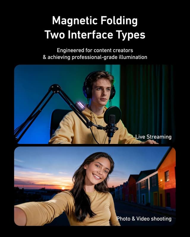 Detalle 2 de TELESIN Magnetic RGB Video Light with cold shoe mount (CRI 95+, 2700–7500K)