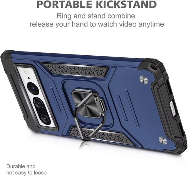 Detalle de KANSi Schutzhülle für Google Pixel 7 Pro – Silikon/TPU, 360°-Schutz mit drehbarem Ringhalter, Stoßdämpfung (blau)