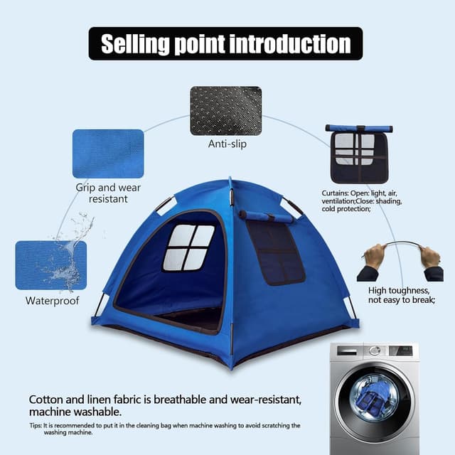 Detalle 2 de Nockovi Tierzelt mit offenem Design – gemütliches Überwachungsbett für Katzen und Welpen, blau