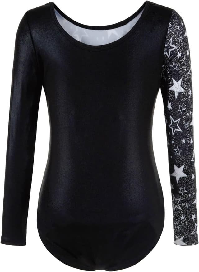 Detalle de Girls’ three-piece gymnastics leotard set with sparkling gradient design