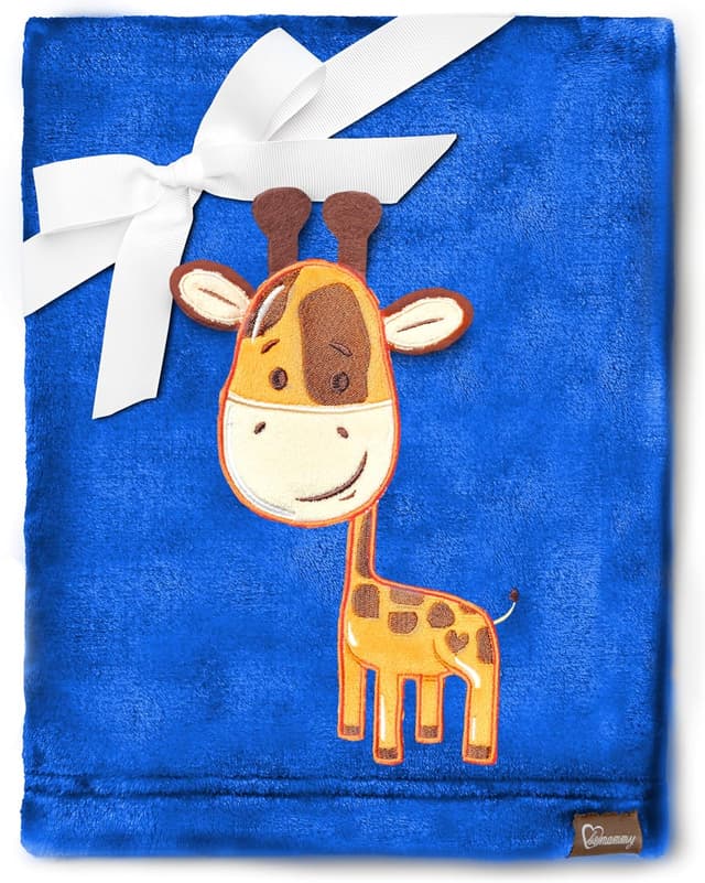 Detalle de Be Mammy Coperta calda per bambini con peluche regalo e motivi 3D (Blu scuro - Giraffe)