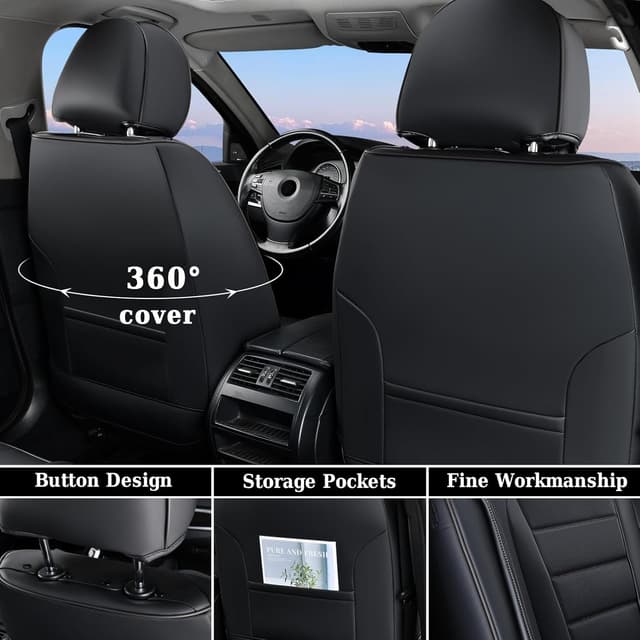 Detalle 2 de Coverado Waterproof Nappa Leather Car Seat Covers (Front) — Universal Fit, Perforated & Breathable Protection