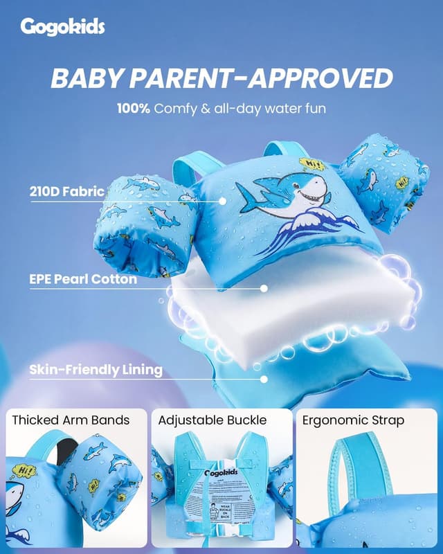 Detalle de Gogokids Toddler Swim Vest for Kids 24–66 lbs (ASTM F963-17 / CPSIA) — Adjustable Swim Jacket Water Wings