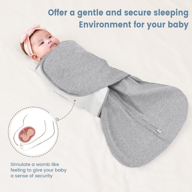 Detalle de ZIGJOY Newborn Sleeping Bag Swaddle Wrap 1.0 TOG (100% cotton) – Grey