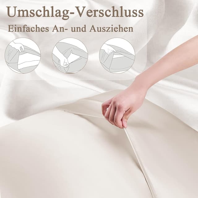 Detalle 2 de Vielit Satin Kissenbezug 80x80 im 2er-Set (Beige) mit 2 Haargummis