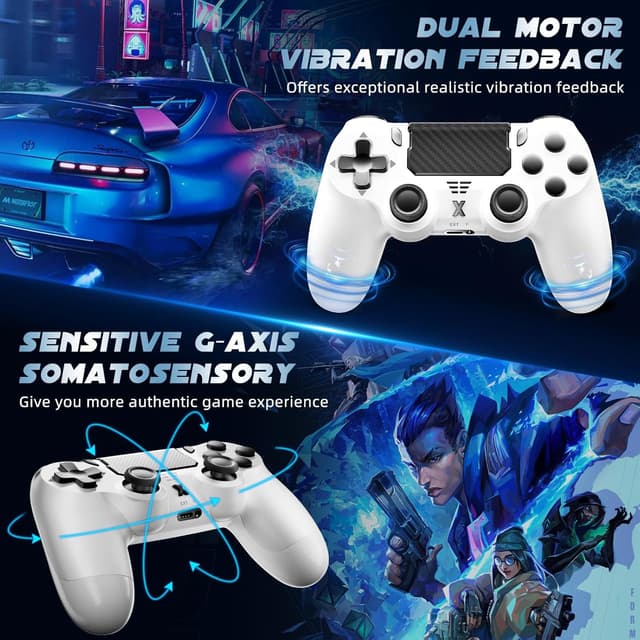 Detalle 2 de Glitfix Wireless Controller (White) – wireless gamepad for PS-4/Slim/Pro and PC with dual vibration, touch panel and 3.5mm audio jack