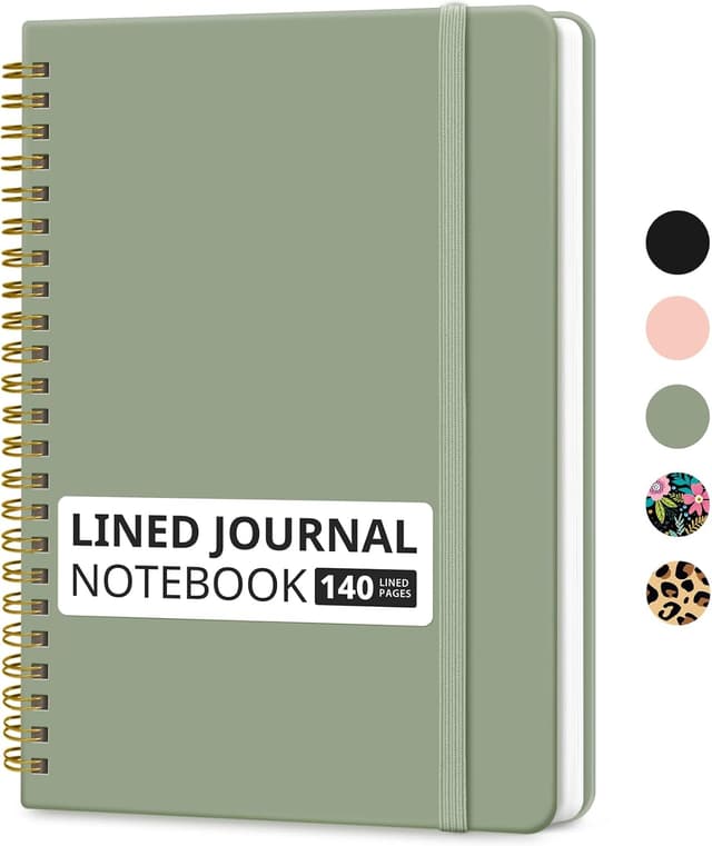 Detalle de Taja Lined Spiral Journal Notebook (A5, Green) — 140 Pages, Hardcover, College Ruled