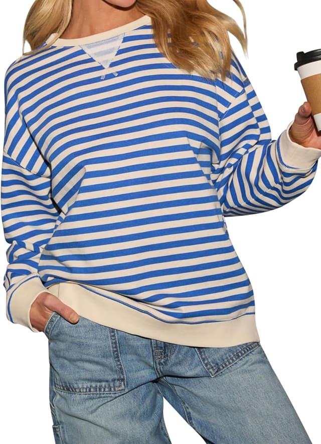 Detalle de Dressmine striped cotton-blend long sleeve sweatshirt top for women (crew neck)