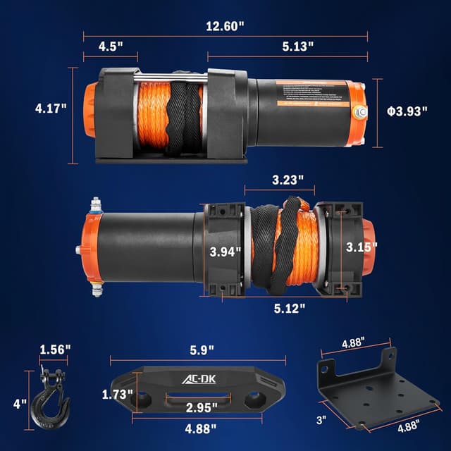 Detalle 2 de AC-DK 3500 lb ATV/UTV Winch Kit with Synthetic Rope, 12V with Wireless Remote