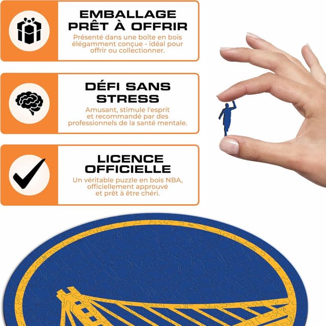 Detalle de Puzzle en bois Iconic Puzzles Golden State Warriors (logo) – Taille S, 150 pièces, sous licence NBA