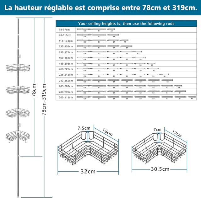 Thumbnail 6 de FIISAYL Étagère Douche Télescopique 85–325 cm