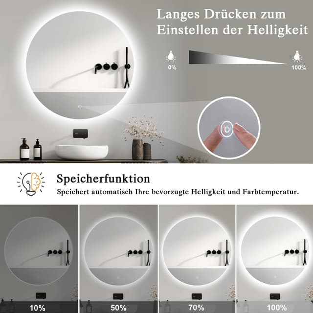 Thumbnail 2 de Archaluxe Badspiegel mit Beleuchtung Ø50 cm