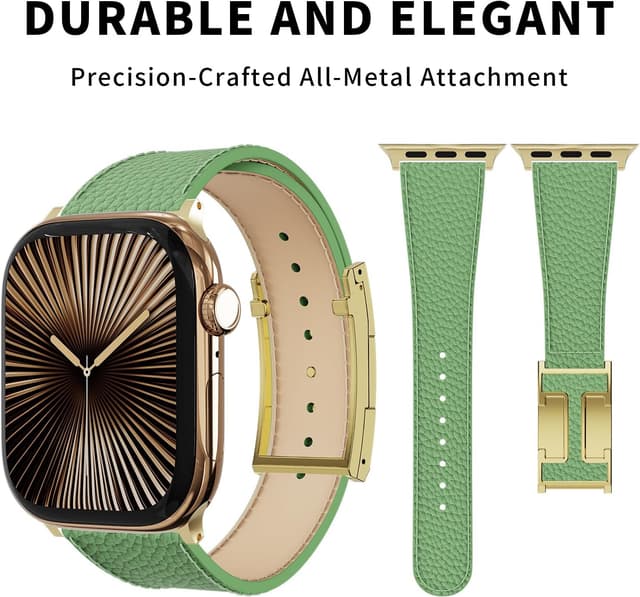 Detalle 2 de Leather Watch Band with Magnetic Buckle for Apple Watch Ultra & Series (49mm–38mm) – Natural Cowhide Strap