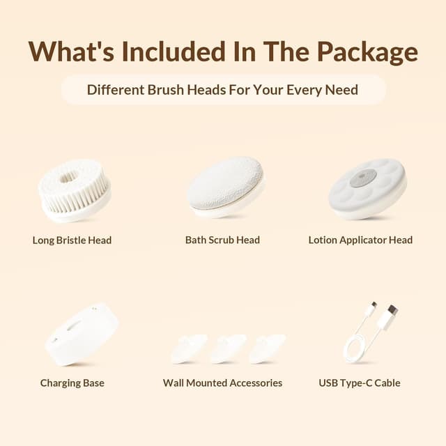 Detalle 2 de Oh,XIYU Electric Back Scrubber (3-in-1) – IPX7 waterproof rechargeable dry brush with lotion applicator